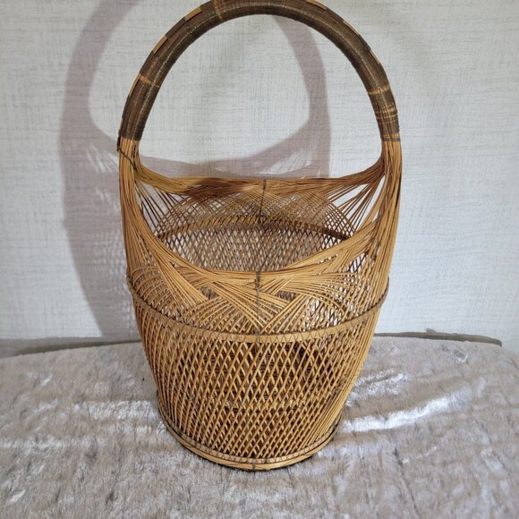 Unknown Other - Wicker Basket 8x16x8 Dark Handle Storage Decor Organization Natural Weave Design